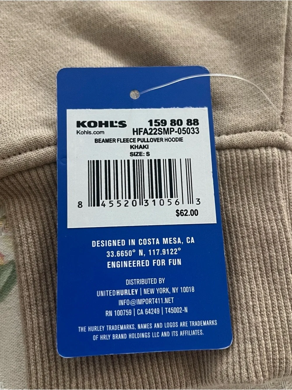 NWT Hurley Rainbow Graphic Fleece Pullover Hoodie Beige Tan Men’s Small Surf